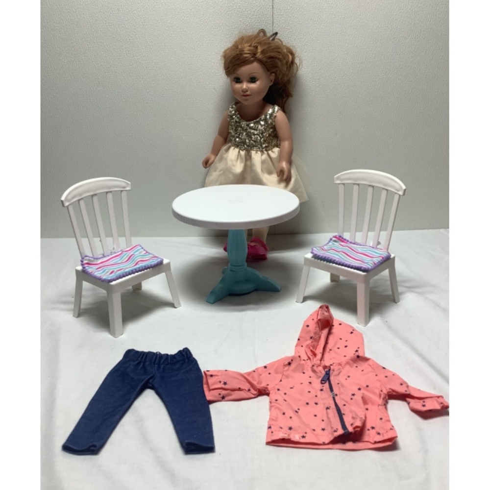 18" Doll Lot Table Chairs Outfits Dress Shoes Strawberry Blonde Hair Cititoy